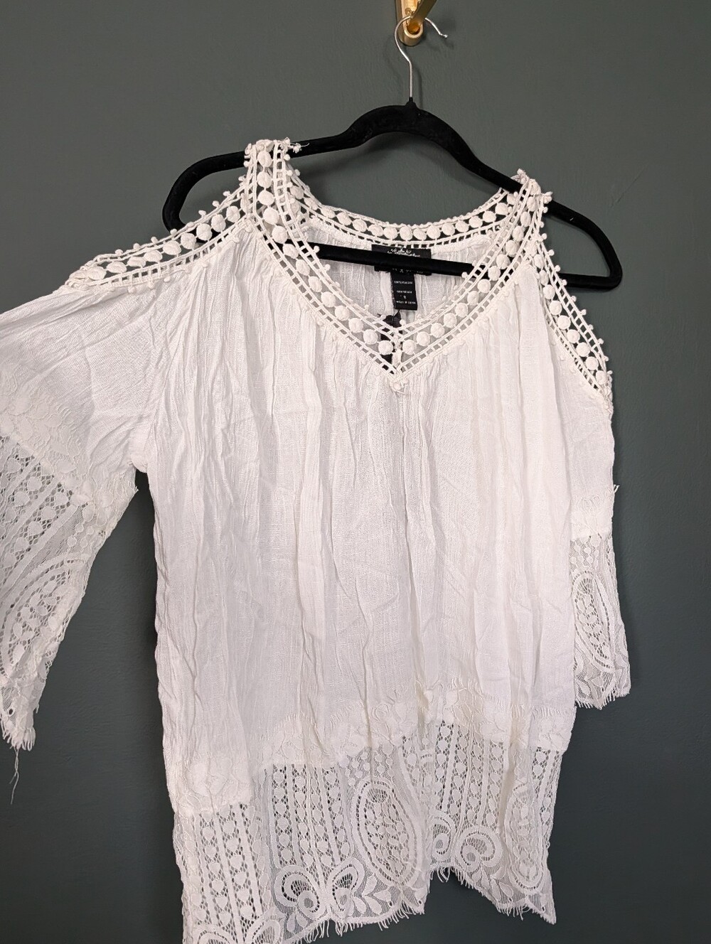 Olivers White Crochet Cold-Shoulder Boho Blouse 0064